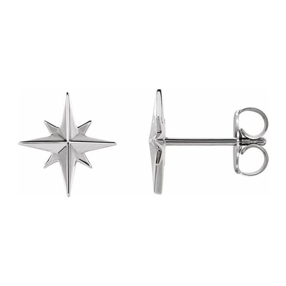 Platinum North Star Post Earrings 9.5mm (3/8 Inch)